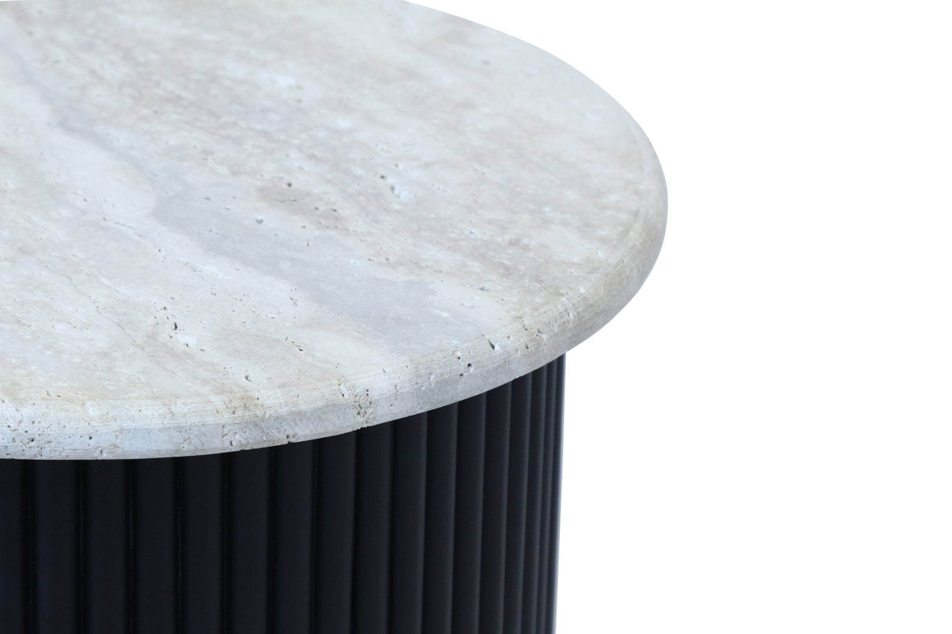 Walton Travertine Top Side Table with Black Acacia Wood Base | Luxury Home Accessories | Heulog Glow