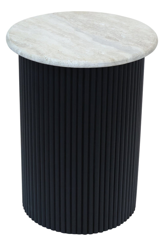 Walton Travertine Top Side Table with Black Acacia Wood Base | Luxury Home Accessories | Heulog Glow