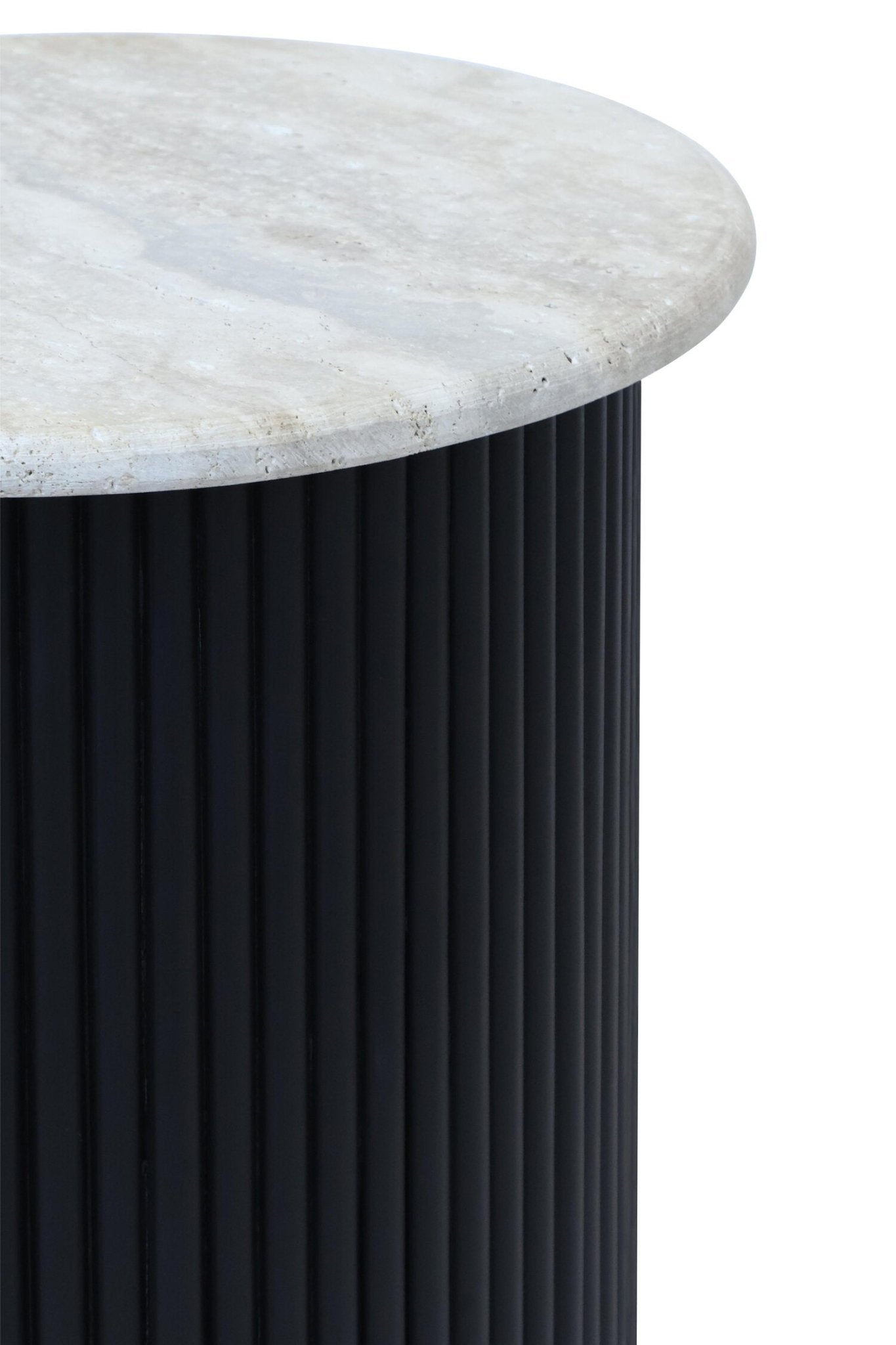 Walton Travertine Top Side Table with Black Acacia Wood Base | Luxury Home Accessories | Heulog Glow