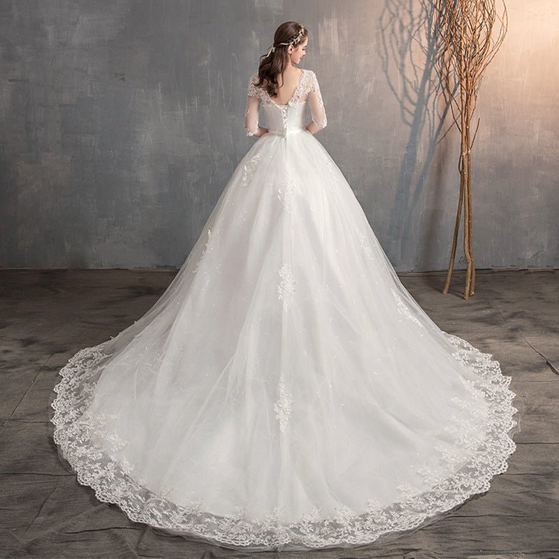 Wedding Dress Trailing Deep V Neck Lace High Waist Wedding Dress Long Sleeves | Luxury Home Accessories | Heulog Glow