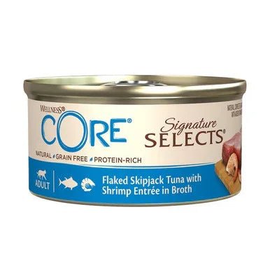 Wellness CORE Cat Wet Adult Signature Selects Flaked Skipjack Tuna with Shrimp Entree in Broth 79g x 24 | Luxury Home Accessories | Heulog Glow