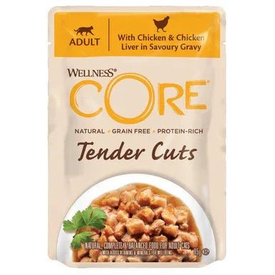 Wellness CORE Cat Wet Adult Tender Cuts Chicken and Chicken Liver in Savoury Gravy Recipe 85g x 24 | Luxury Home Accessories | Heulog Glow