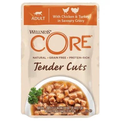 Wellness CORE Cat Wet Adult Tender Cuts Chicken and Turkey in Savoury Gravy Recipe 85g x 24 | Luxury Home Accessories | Heulog Glow