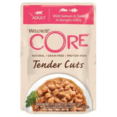 Wellness CORE Cat Wet Adult Tender Cuts Salmon and Tuna in Savoury Gravy Recipe 85g x 24 | Luxury Home Accessories | Heulog Glow