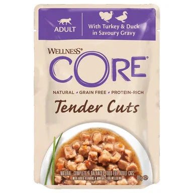 Wellness CORE Cat Wet Adult Tender Cuts Turkey and Duck in Savoury Gravy Recipe 85g x 24 | Luxury Home Accessories | Heulog Glow