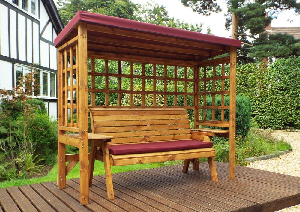Wentworth 3-Seater Arbour with Waterproof Cover & Side Tables - Handmade in UK - FSC Wood - Rustproof Bolting - White Glove Delivery - 10 Year Guarantee | Luxury Home Accessories | Heulog Glow