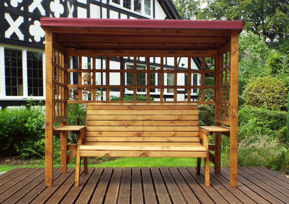 Wentworth 3-Seater Arbour with Waterproof Cover & Side Tables - Handmade in UK - FSC Wood - Rustproof Bolting - White Glove Delivery - 10 Year Guarantee | Luxury Home Accessories | Heulog Glow