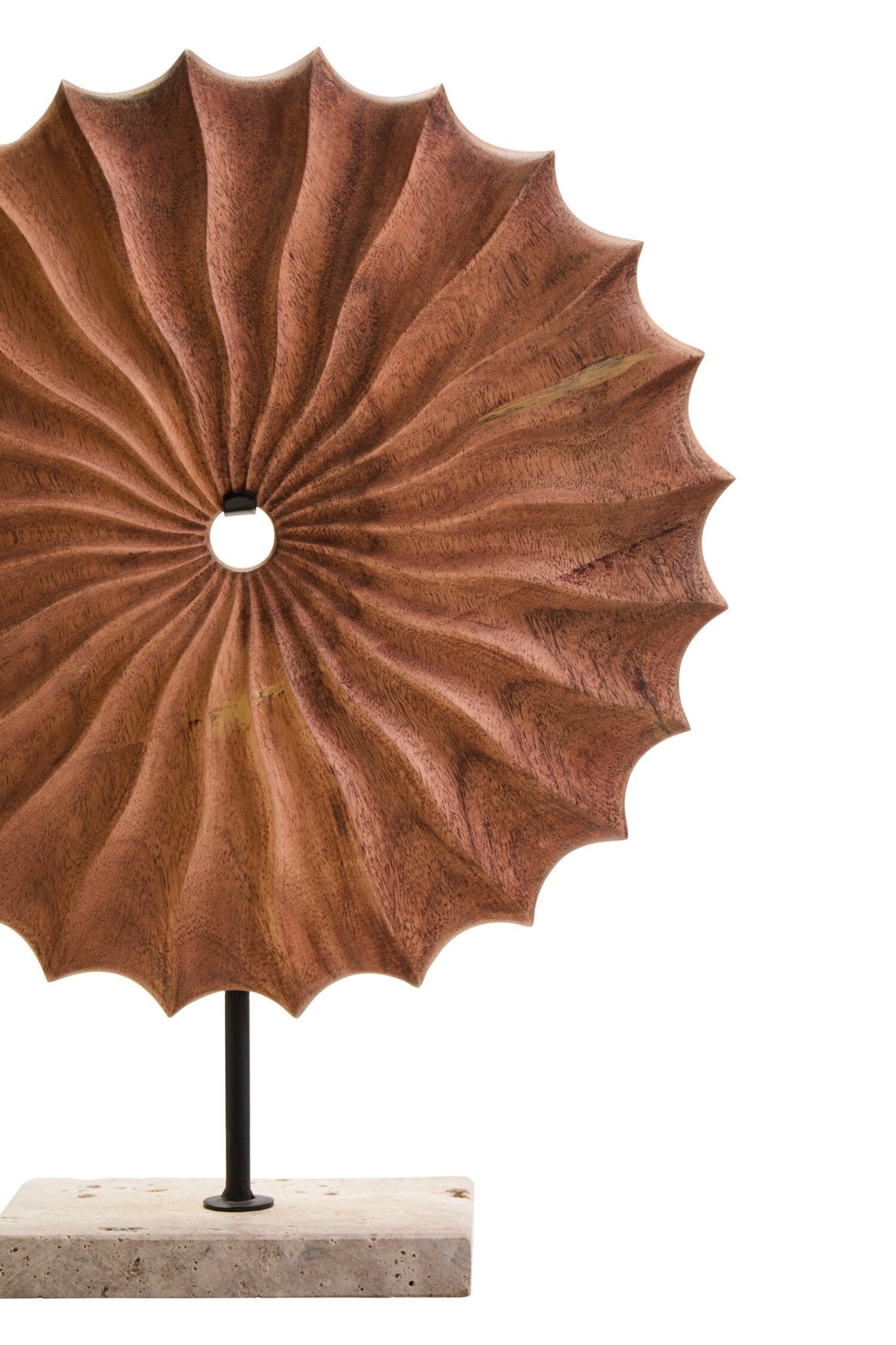 Westo Natural Wood Round Sculpture with Travertine Base | Luxury Home Accessories | Heulog Glow