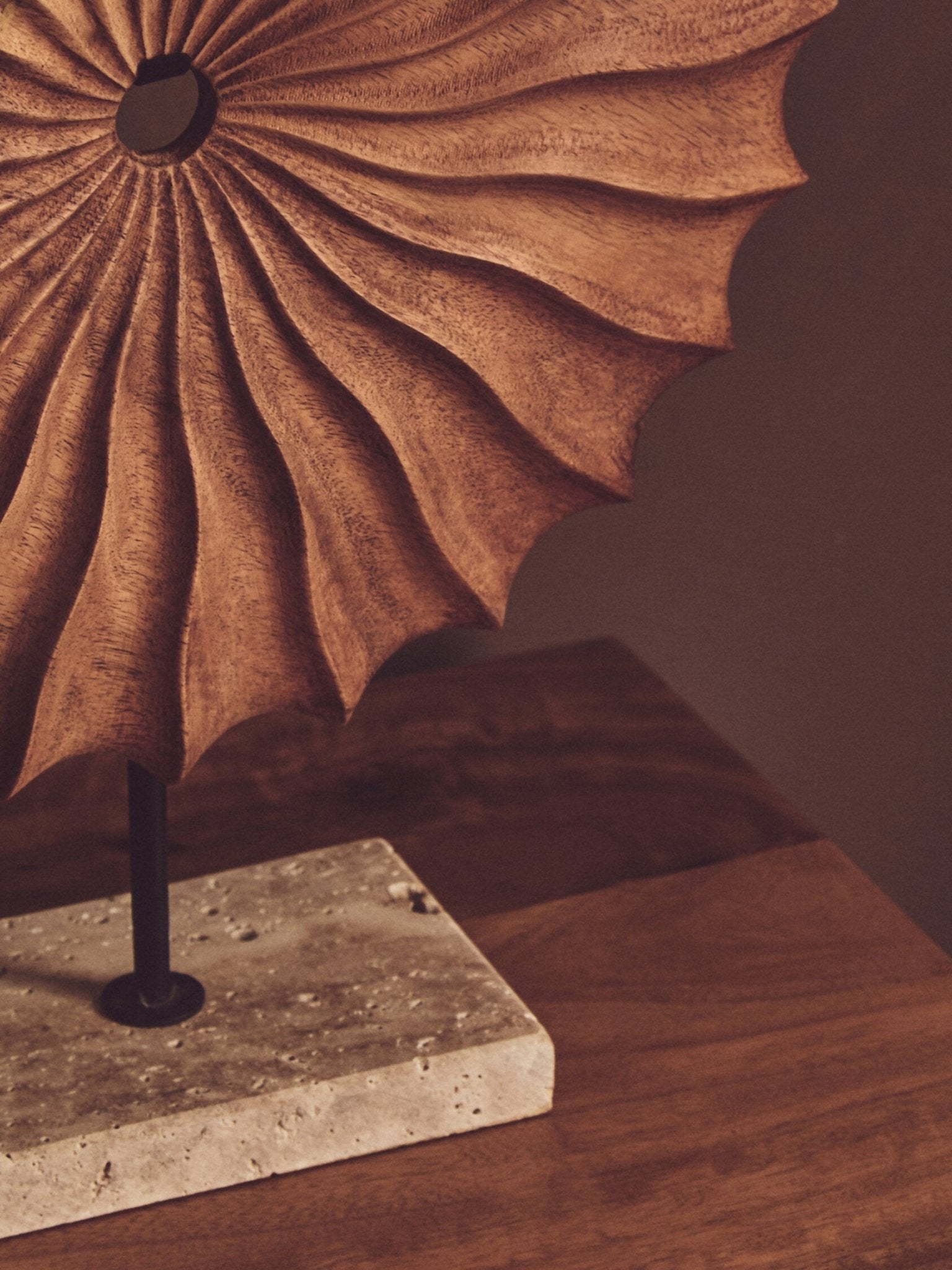 Westo Natural Wood Round Sculpture with Travertine Base | Luxury Home Accessories | Heulog Glow