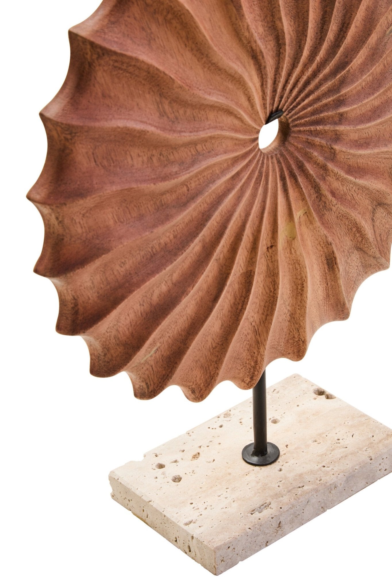 Westo Natural Wood Round Sculpture with Travertine Base | Luxury Home Accessories | Heulog Glow