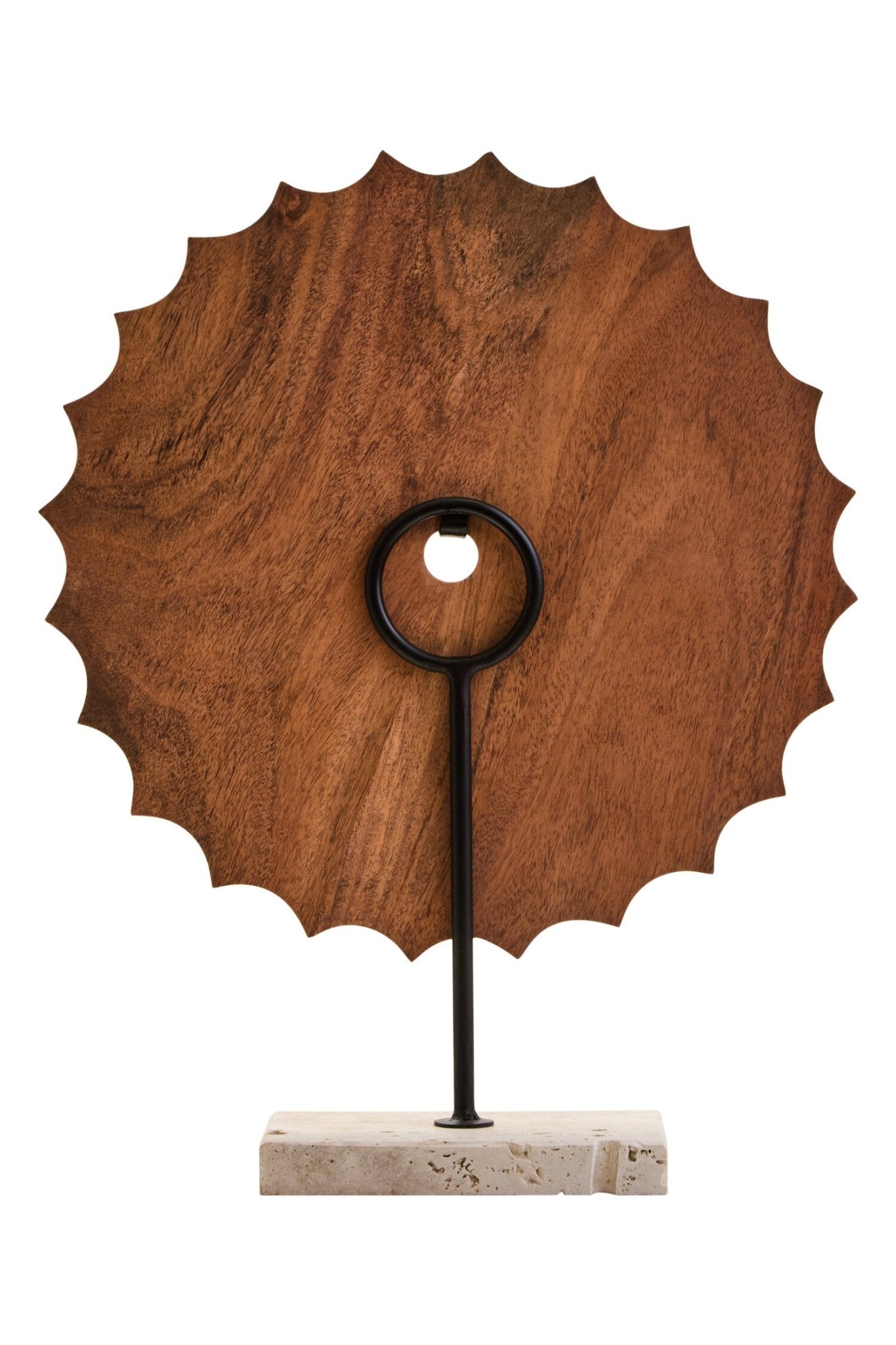 Westo Natural Wood Round Sculpture with Travertine Base | Luxury Home Accessories | Heulog Glow