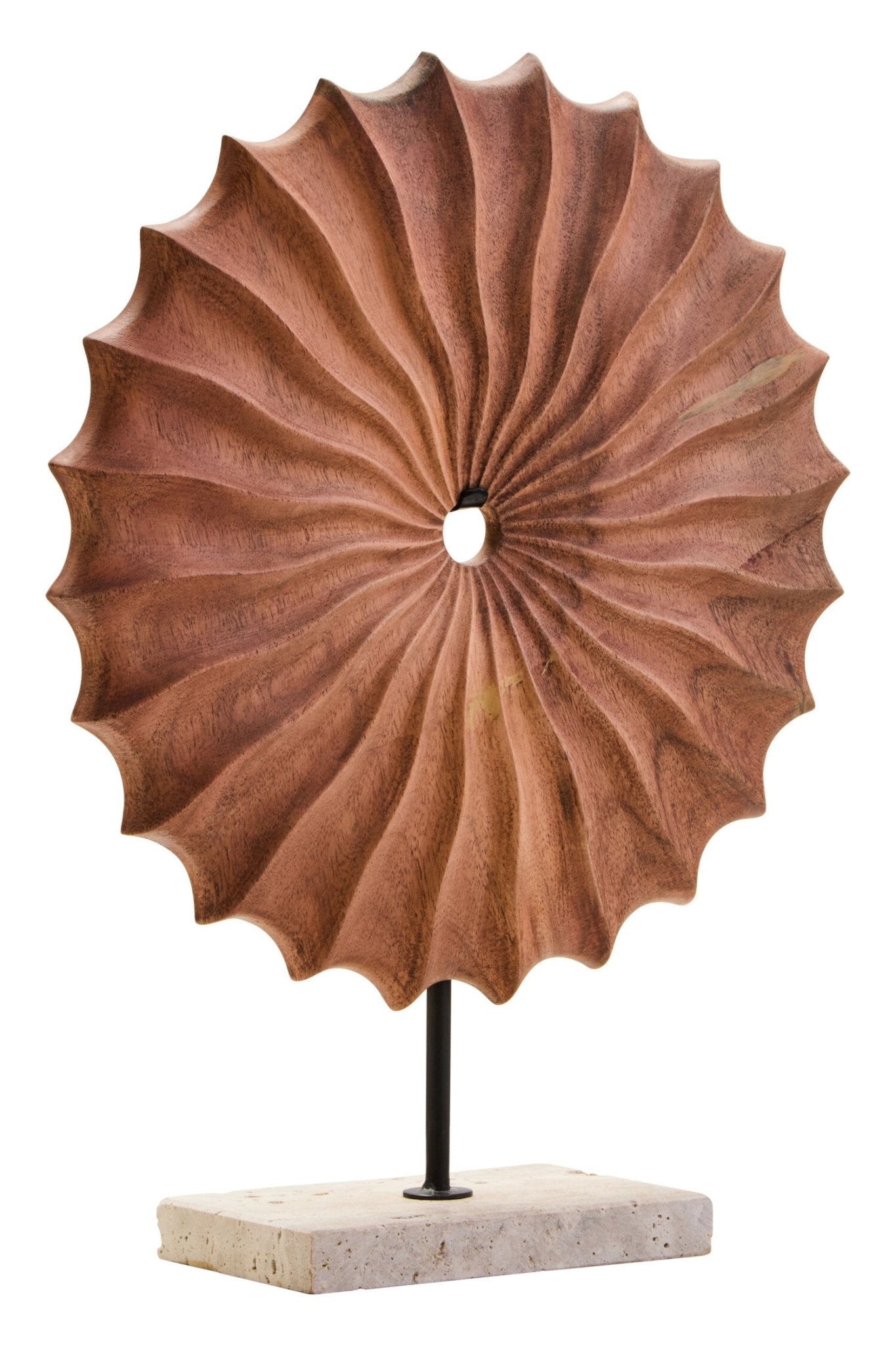 Westo Natural Wood Round Sculpture with Travertine Base | Luxury Home Accessories | Heulog Glow