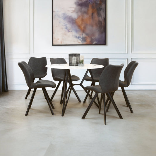 Weston Round Marble Effect Dining Table with 6 Chairs Set | Luxury Home Accessories | Heulog Glow