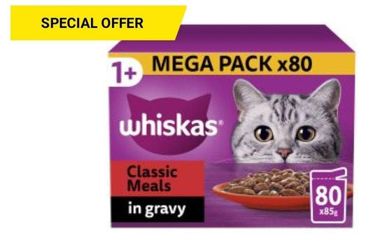 Whiskas 1+ classic Meals Adult Wet Cat Food Pouches in Gravy 80pk 85g | Luxury Home Accessories | Heulog Glow