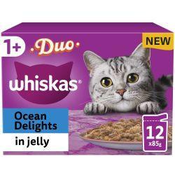 Whiskas 1+ Duo Ocean Delights Adult Wet Cat Food Pouches in Jelly 48 Pouches, 85g | Luxury Home Accessories | Heulog Glow