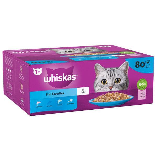 Whiskas Adult 1+ Fish Favourites in Jelly Pouches 80 x 85g | Luxury Home Accessories | Heulog Glow