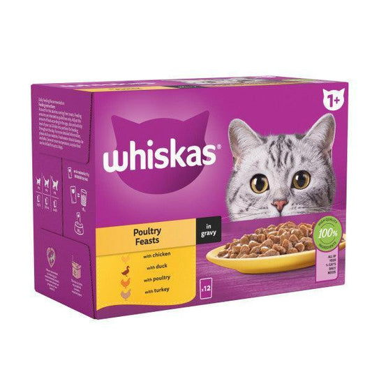 Whiskas Adult 1+ Poultry Feasts in Gravy Pouches 4 x 12 x 85g | Luxury Home Accessories | Heulog Glow