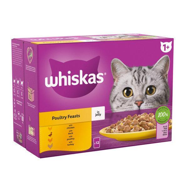 Whiskas Adult 1+ Poultry Feasts in Jelly Pouches 4 x 12 x 85g | Luxury Home Accessories | Heulog Glow