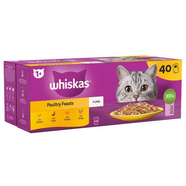 Whiskas Adult 1+ Poultry Feasts in Jelly Pouches 40 x 85g | Luxury Home Accessories | Heulog Glow