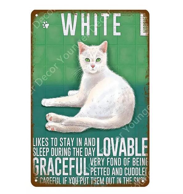 White Cat Tin Sign | Luxury Home Accessories | Heulog Glow