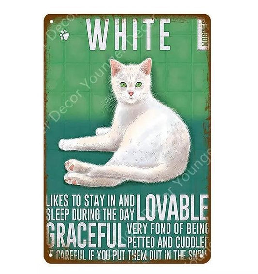 White Cat Tin Sign | Luxury Home Accessories | Heulog Glow