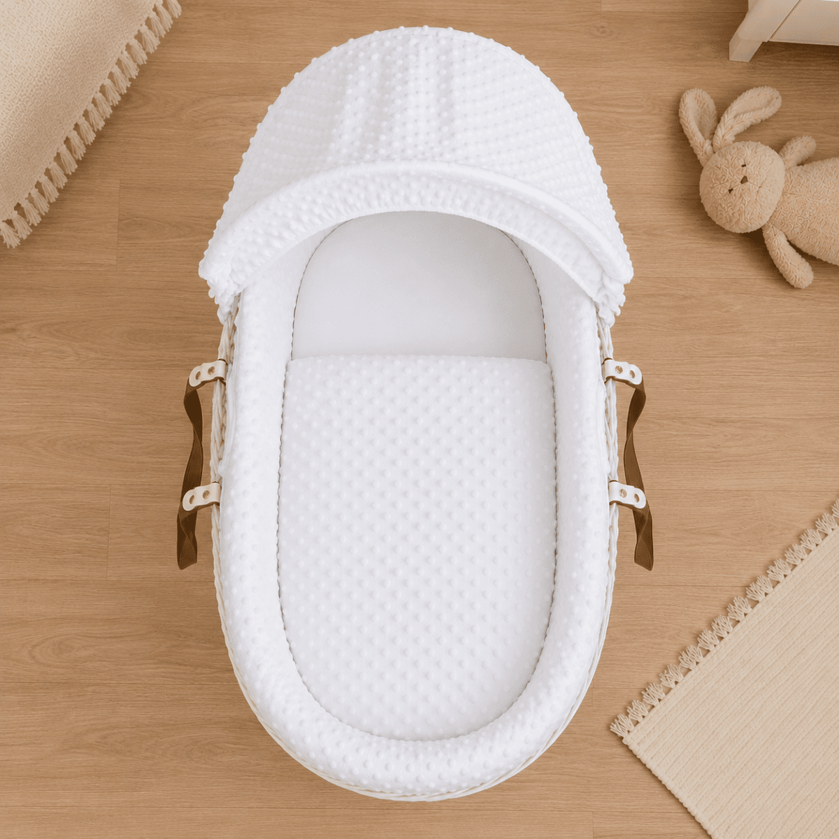 White Dimple Moses Basket Bedding Set (Basket Not Included!) | Luxury Home Accessories | Heulog Glow