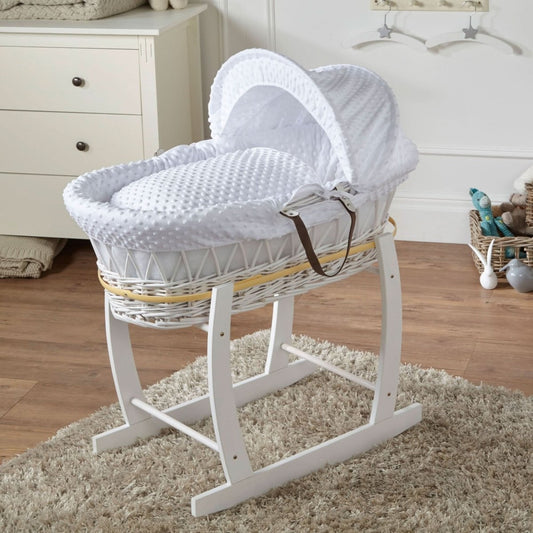 White Dimple White Wicker Baby Moses Basket With Stand | Luxury Home Accessories | Heulog Glow