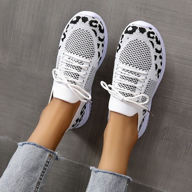 White Shoes Women Leopard Print Lace-up Sneakers Sports | Luxury Home Accessories | Heulog Glow