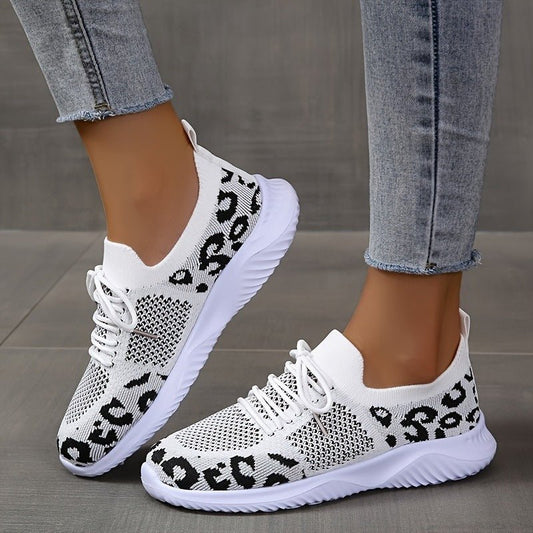 White Shoes Women Leopard Print Lace-up Sneakers Sports | Luxury Home Accessories | Heulog Glow