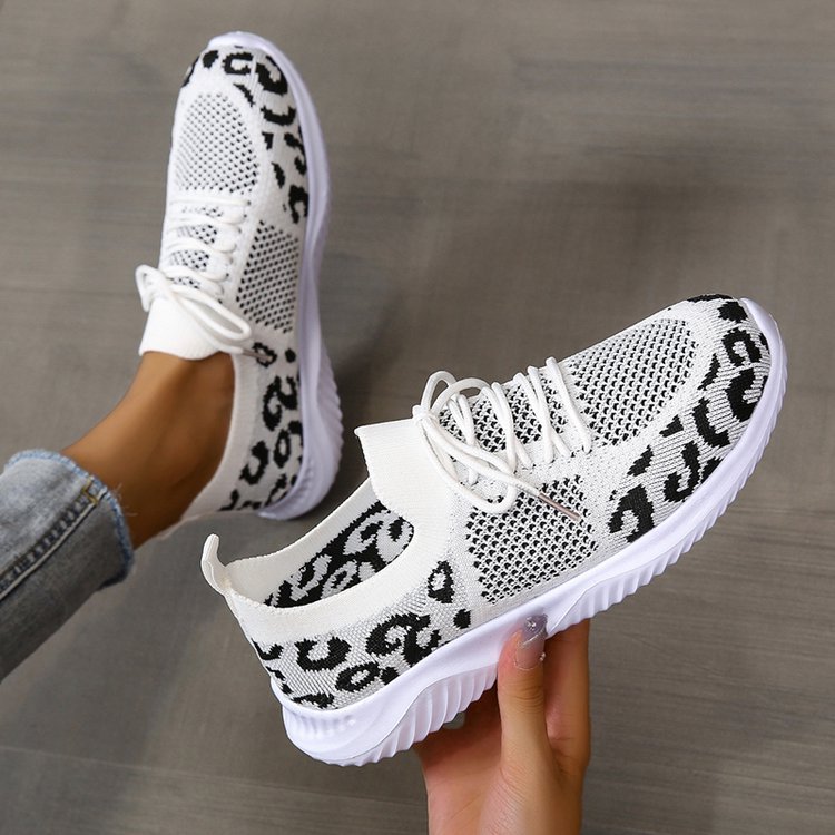 White Shoes Women Leopard Print Lace-up Sneakers Sports | Luxury Home Accessories | Heulog Glow