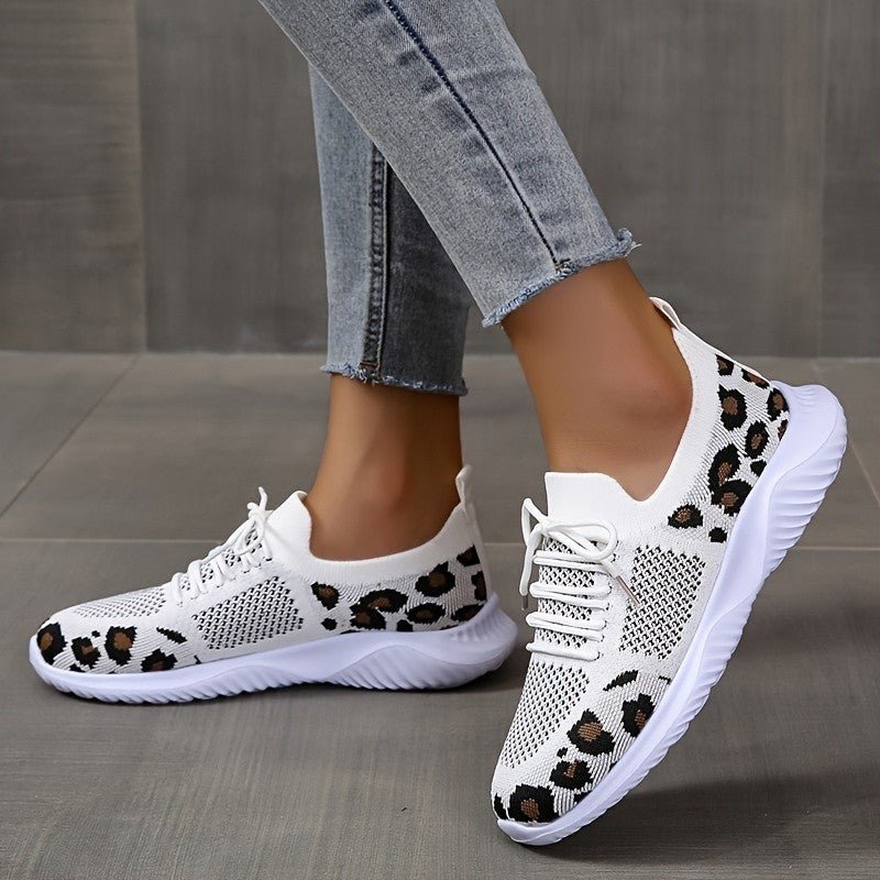 White Shoes Women Leopard Print Lace-up Sneakers Sports | Luxury Home Accessories | Heulog Glow