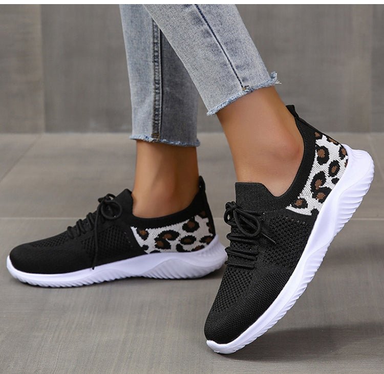 White Shoes Women Leopard Print Lace-up Sneakers Sports | Luxury Home Accessories | Heulog Glow