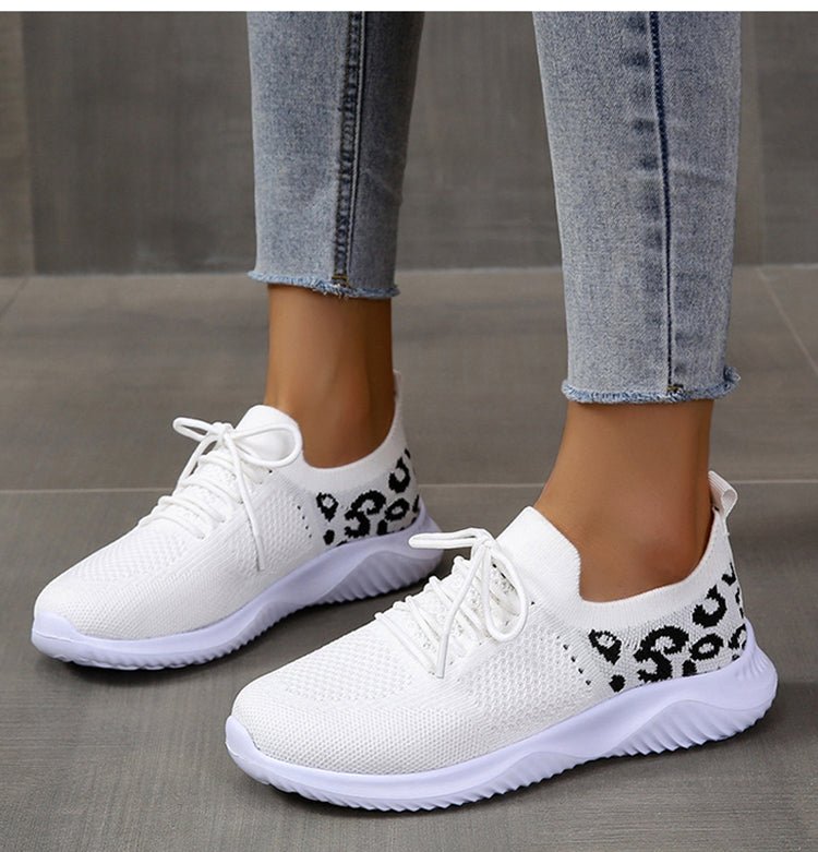 White Shoes Women Leopard Print Lace-up Sneakers Sports | Luxury Home Accessories | Heulog Glow