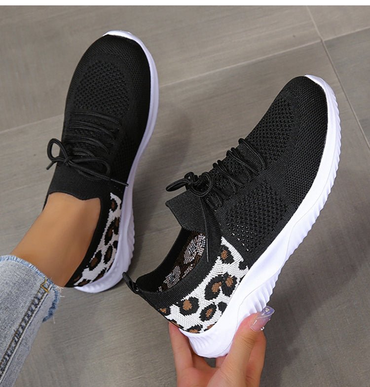 White Shoes Women Leopard Print Lace-up Sneakers Sports | Luxury Home Accessories | Heulog Glow