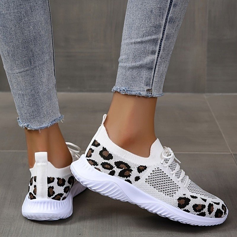 White Shoes Women Leopard Print Lace-up Sneakers Sports | Luxury Home Accessories | Heulog Glow