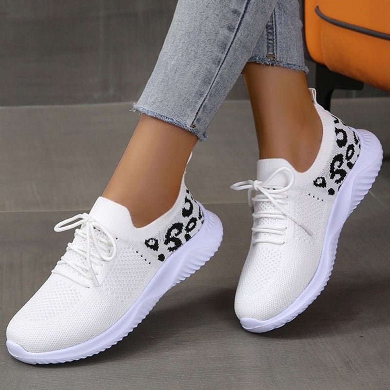 White Shoes Women Leopard Print Lace-up Sneakers Sports | Luxury Home Accessories | Heulog Glow