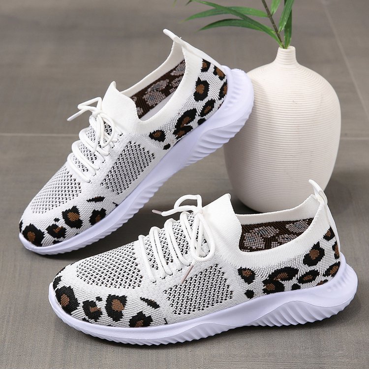 White Shoes Women Leopard Print Lace-up Sneakers Sports | Luxury Home Accessories | Heulog Glow
