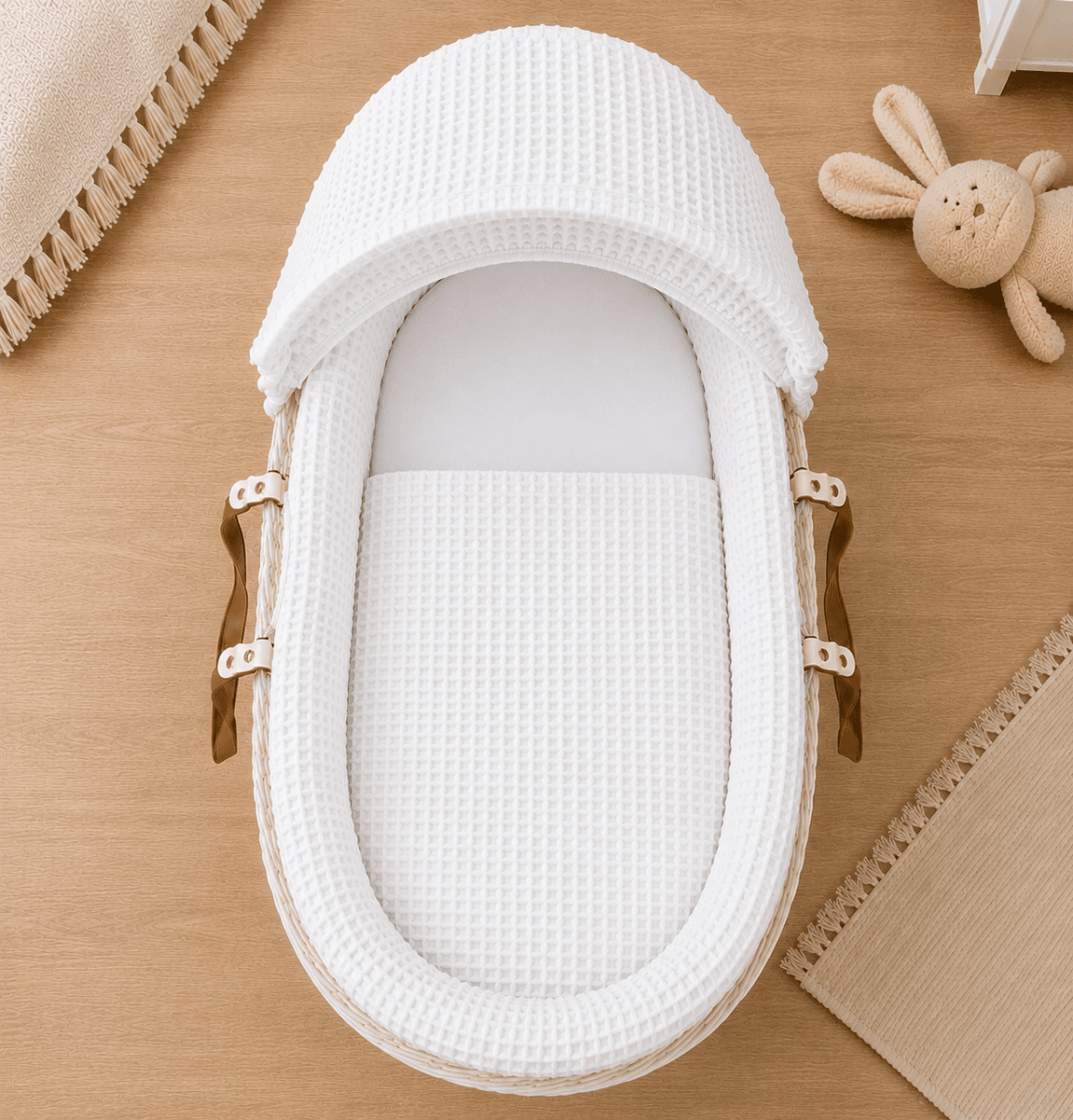 White Waffle Moses Basket Bedding Set (Basket Not Included!) | Luxury Home Accessories | Heulog Glow
