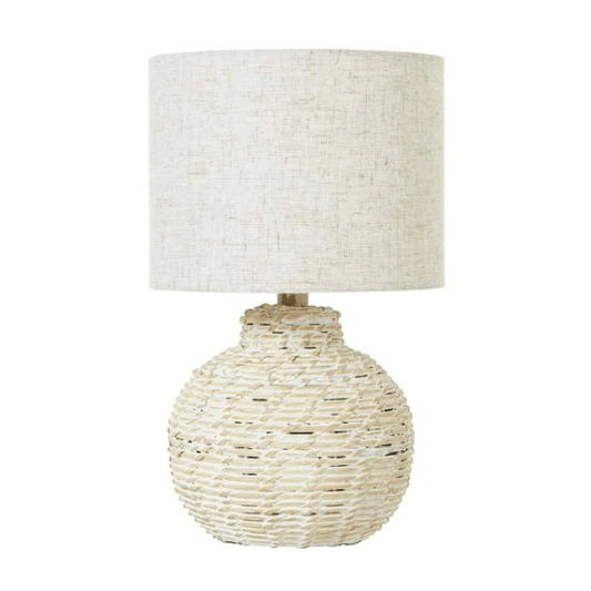 White Wash Small Bulbous Wicker Table Lamp | Luxury Home Accessories | Heulog Glow