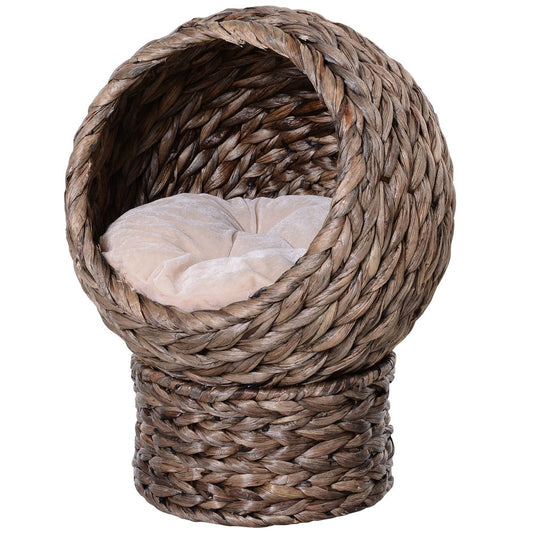 Wicker Cat House, Raised Cat Bed - Brown, 42 x 33 x 52cm. Comfortable, Stable & Durable - Removable/Washable Cushion. Free Air Circulation. | Luxury Home Accessories | Heulog Glow