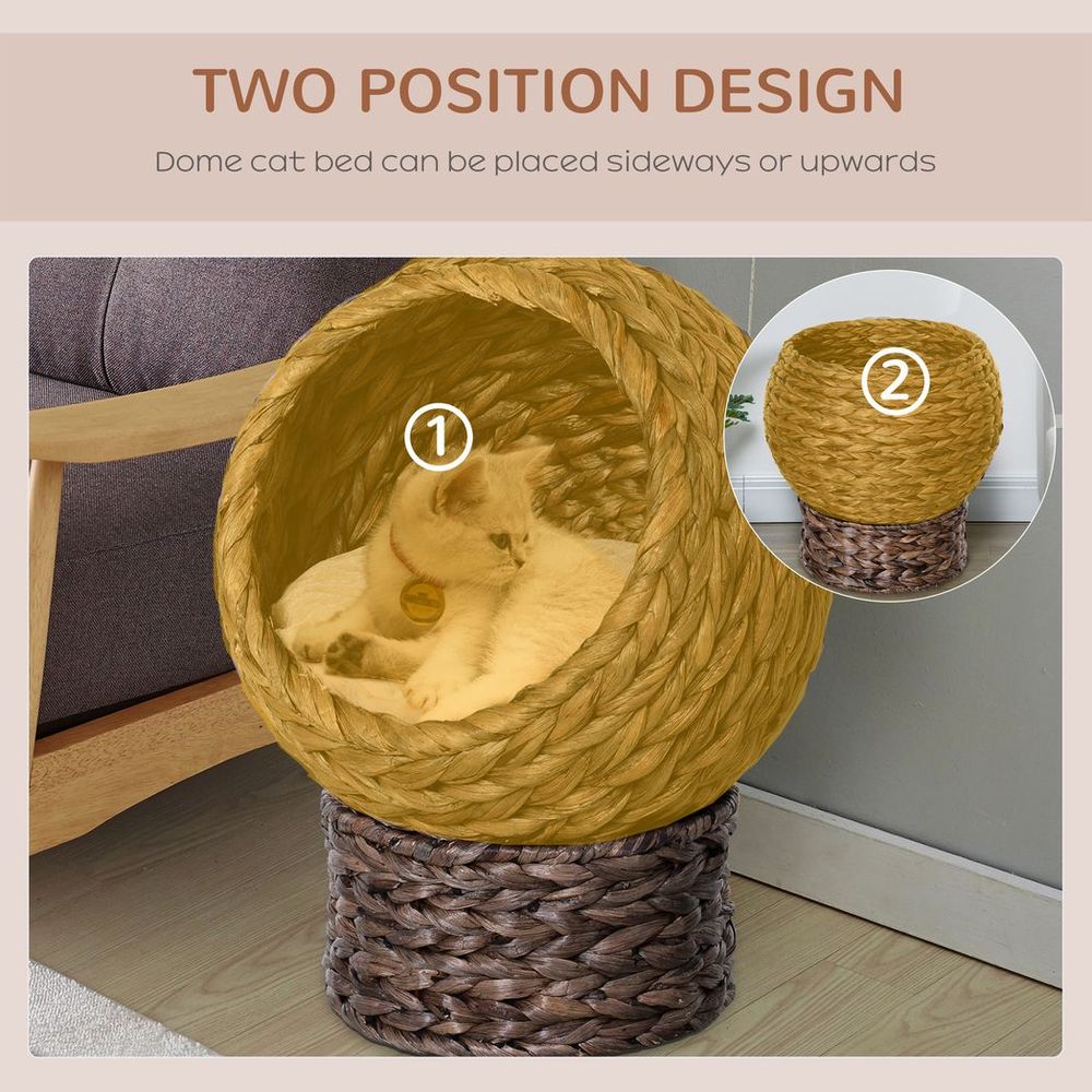 Wicker Cat House, Raised Cat Bed - Brown, 42 x 33 x 52cm. Comfortable, Stable & Durable - Removable/Washable Cushion. Free Air Circulation. | Luxury Home Accessories | Heulog Glow