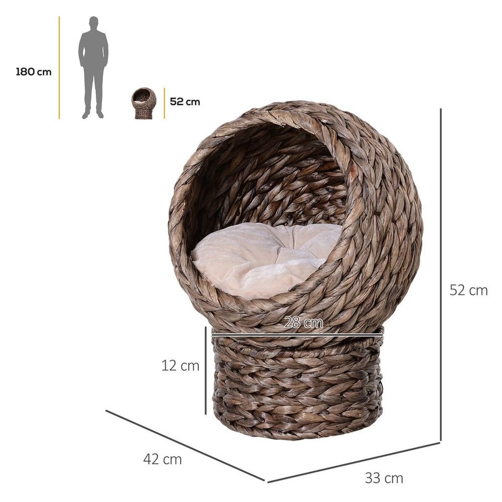 Wicker Cat House, Raised Cat Bed - Brown, 42 x 33 x 52cm. Comfortable, Stable & Durable - Removable/Washable Cushion. Free Air Circulation. | Luxury Home Accessories | Heulog Glow