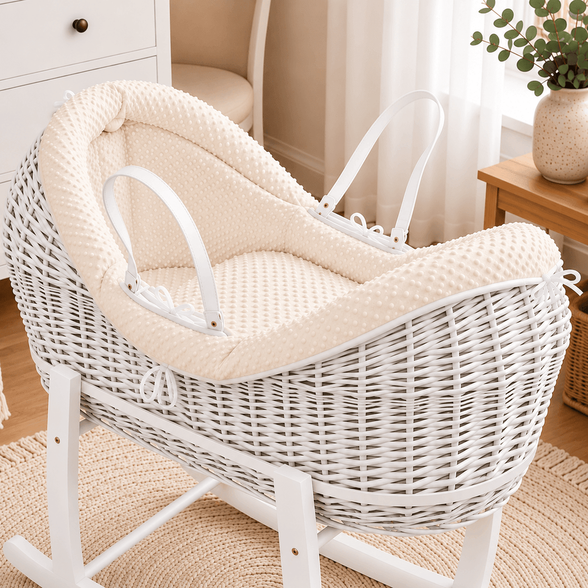 Wicker Deluxe Pod Baby Moses Basket With Stand | Luxury Home Accessories | Heulog Glow