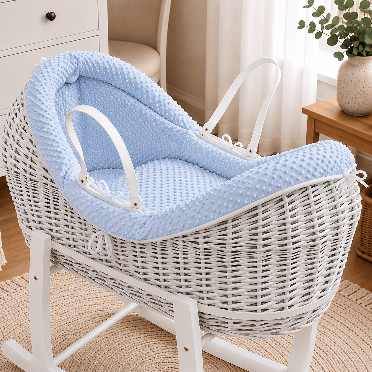 Wicker Deluxe Pod Baby Moses Basket With Stand | Luxury Home Accessories | Heulog Glow