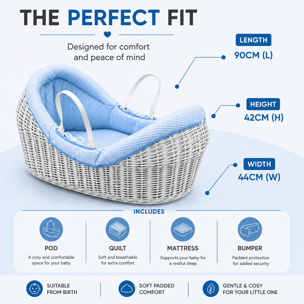 Wicker Deluxe Pod Baby Moses Basket With Stand | Luxury Home Accessories | Heulog Glow