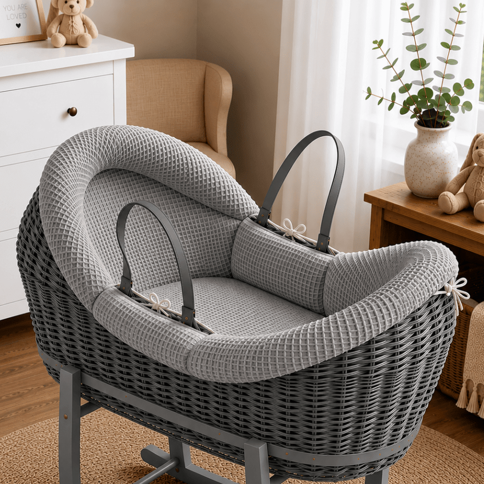 Wicker Pod Baby Deluxe Moses Basket-No stand included | Luxury Home Accessories | Heulog Glow