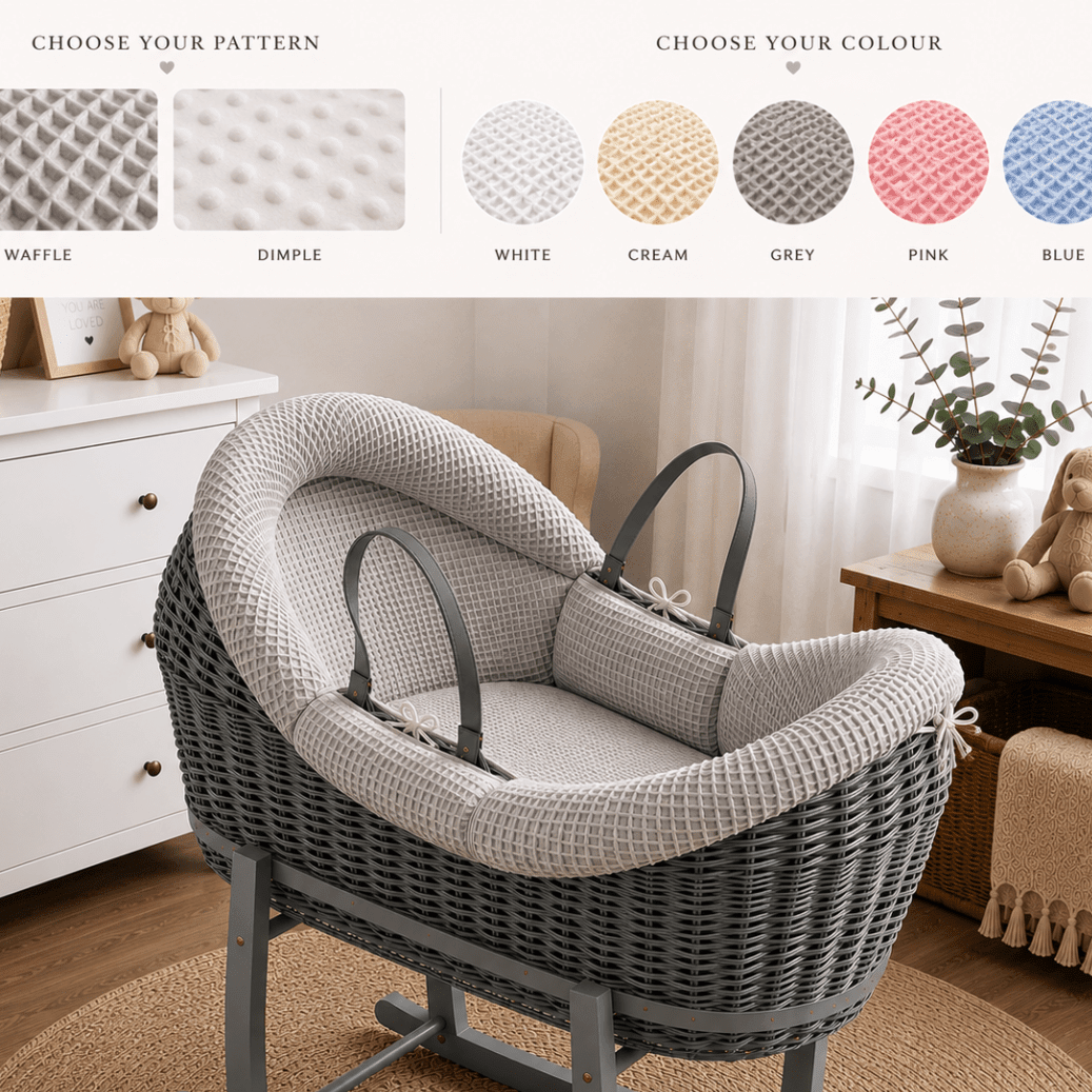 Wicker Pod Baby Deluxe Moses Basket-No stand included | Luxury Home Accessories | Heulog Glow