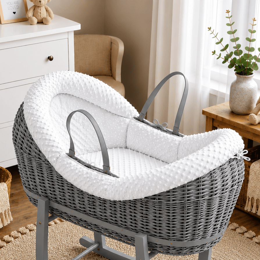 Wicker Pod Baby Deluxe Moses Basket-No stand included | Luxury Home Accessories | Heulog Glow
