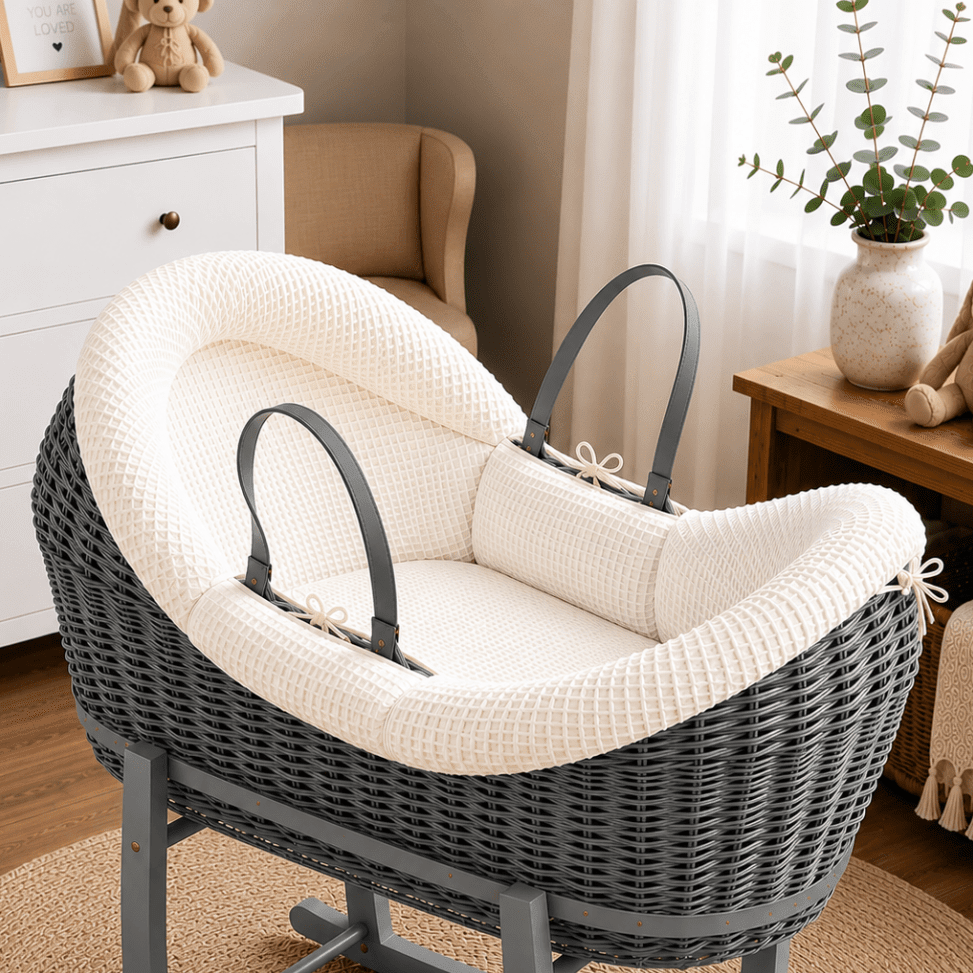 Wicker Pod Baby Deluxe Moses Basket-No stand included | Luxury Home Accessories | Heulog Glow