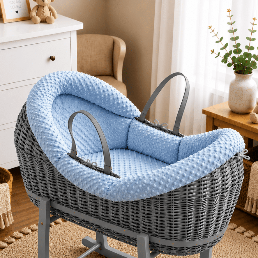 Wicker Pod Baby Deluxe Moses Basket-No stand included | Luxury Home Accessories | Heulog Glow